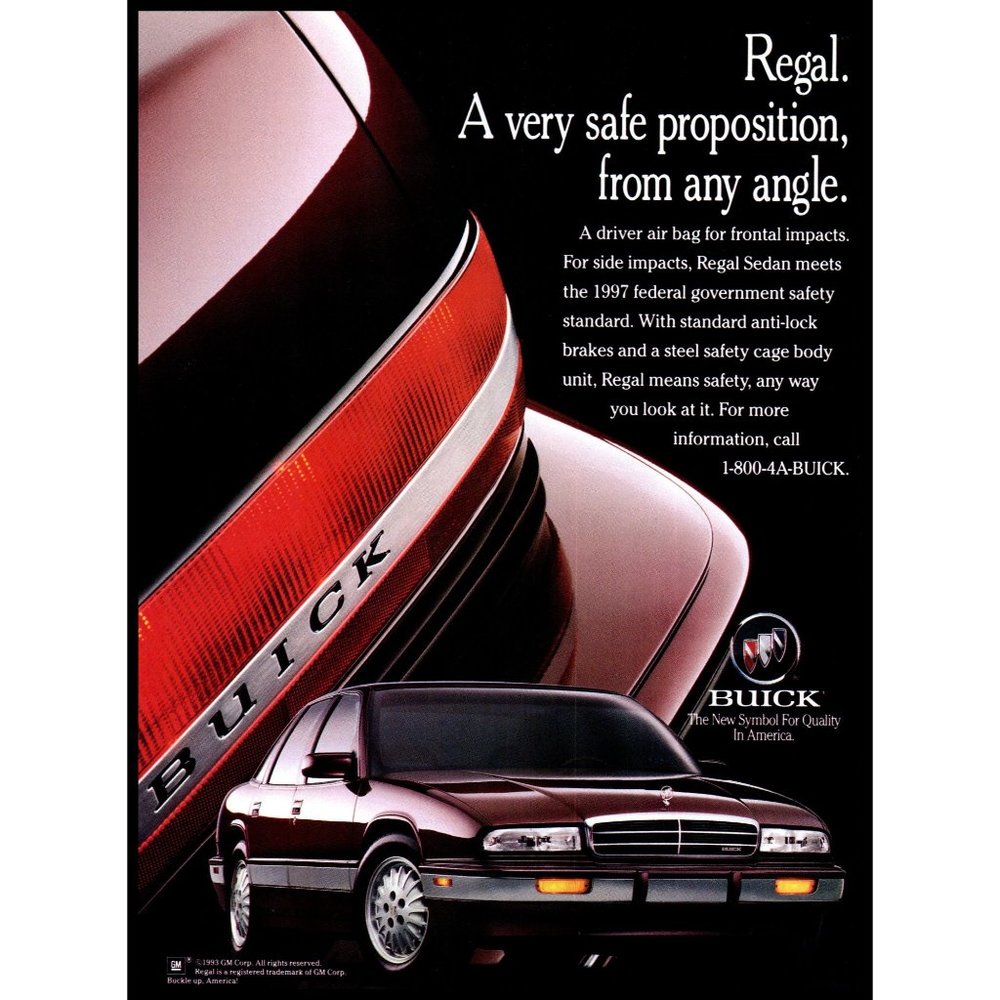 1995 Buick Regal Sedan Vintage Print Ad Taillight Bumper Safety Wall Art Photo